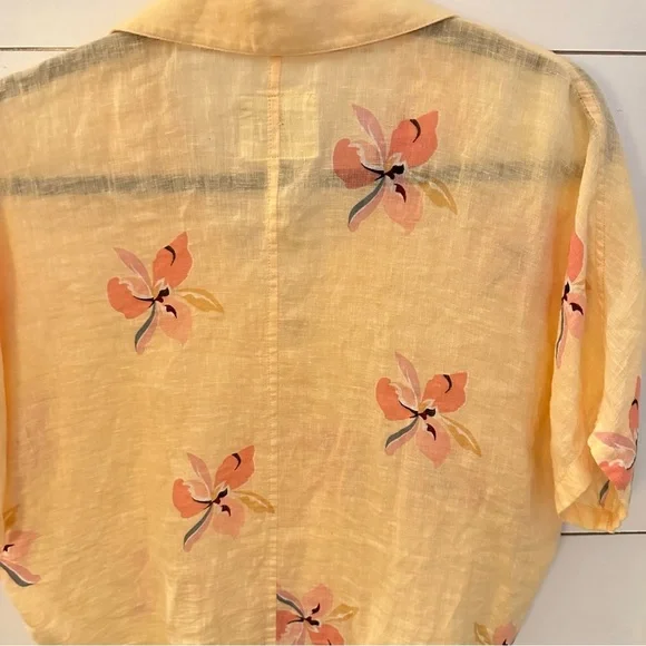 RAILS S Marley tie yellow floral spring short sleeve linen blouse shabby chic - Picture 11 of 13